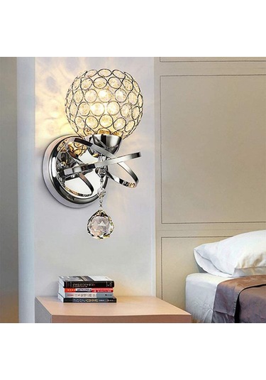 Symbee Gümüş Kristal Asma Lambası - Yatak Odası Mutfak Salon Duvar Aydınlatması - Avrupa Standartı E27 Lamba Tabanı Işık Kaynağı Hariç Beyaz