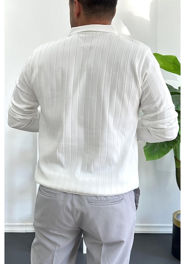 Erkek Açık Yaka Normal Kalıp Kazak Beyaz Edw412 Beyaz