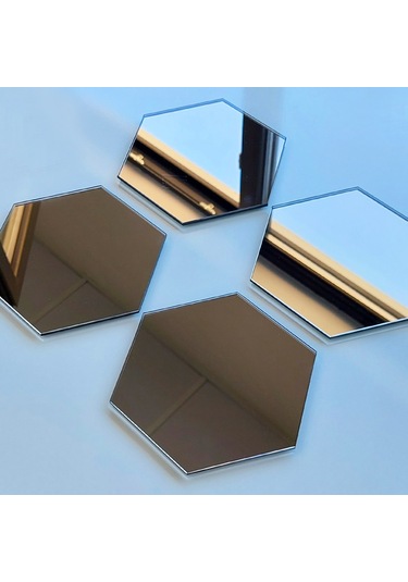 Decorita Ayna Bardak Altlığı 4'lü Takım Altıgen Bronz Ayna Bronz