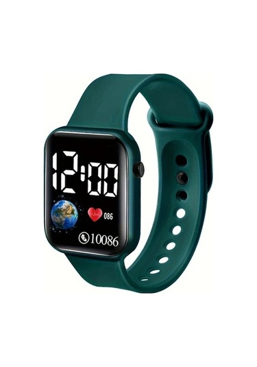 Trendooze Gaojunshop01 Pembe Dijital Led Ekranlı Kalp Dünyaya Sahip Dayanıklı Silikon Kordonlu Kol Saati Pembe Pembe