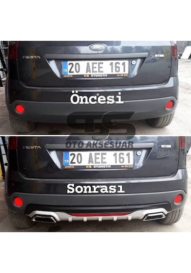 Ford Fiesta 2003-2008 Difüzör Arka Tampon Eki 2 Egzoz Çıkışlı Gri Reflektörlü