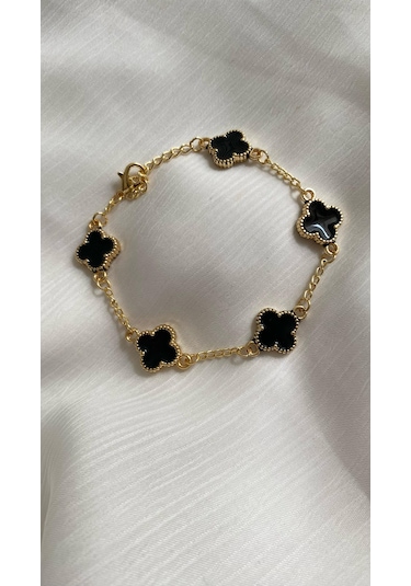 Yonca Çelik Bileklik Siyah Sarı Altın