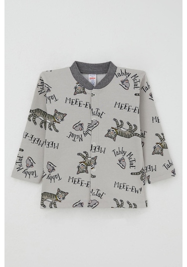 Breeze Erkek Bebek Pijama Takımı Sevimli Kedi Ve Farecik Desenli 0-1 Yaş, Gri Gri
