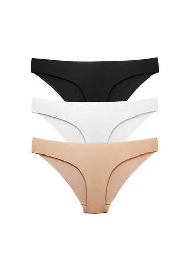 Helena Paris Dikişsiz Lazer Kesim Düşük Bel Bikini  3 Adet Ten Rengi, Beyaz, Siyah Kadın Külot Çok Renkli