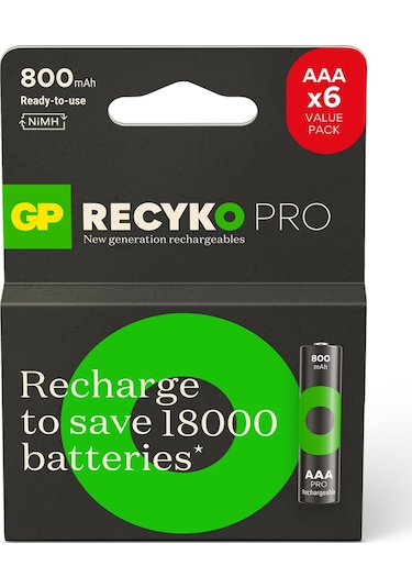 Gp Recyko Pro 800 Mah Aaa İnce Nimh Şarjlı Pil 1.2 Volt 6'lı Kart