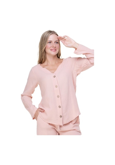 Uzun Kol Müslin Sedef Gömlek Pudra Pdr-pudra Pudra