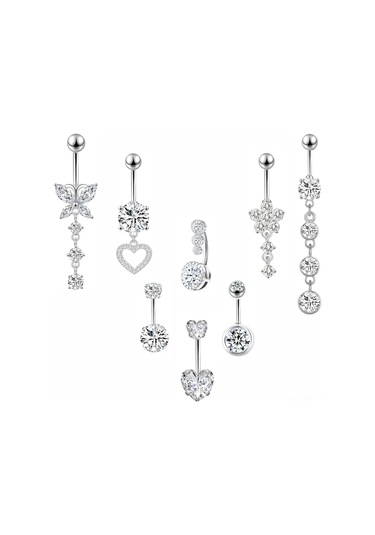 Moveevo 8 Parça Paslanmaz Çelik Gövde Piercing Seti - Kelebek, Kalp, Ok Desenleriyle Kristal Takımlı, Alerjiye Duyarsız Ve Dayanıklı Diğer