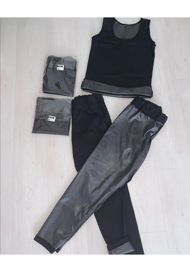 Kadın Siyah Sauna Termal Tayt Atlet Takımı Siyah