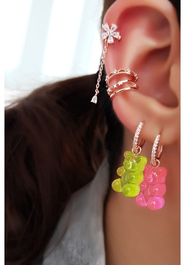 TEKLİ PEMBE JELİBON GÜMÜŞ KÜPE-5257