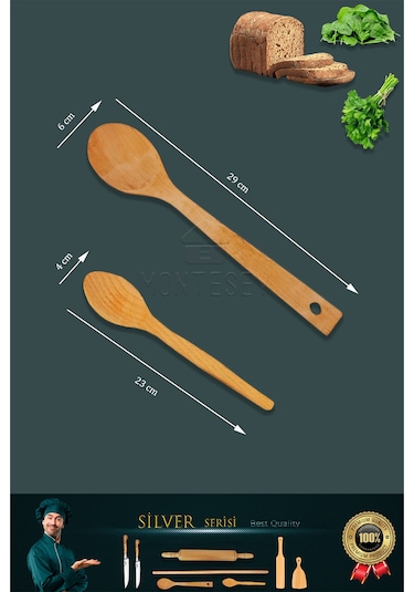 Silver Serisi Ahşap Hamur Açma Oklava Merdane Lazbisa Bıçak 8 Li
