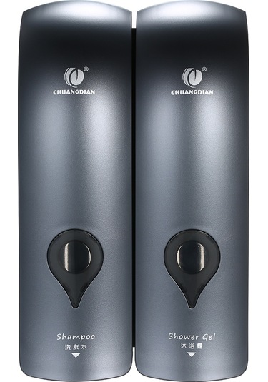 Geeksen Chuangdıan 2x300ml Delmeksiz Çift Başlıklı Duş Jel Sabun Dispanseri Banyo Aksesuar Gri Çok Renkli