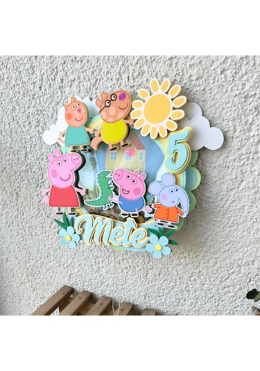 Peppa Temalı Kız Çocuk Doğum Günü İsme Özel 3d Pasta Süsü Cake Topper Çocuk