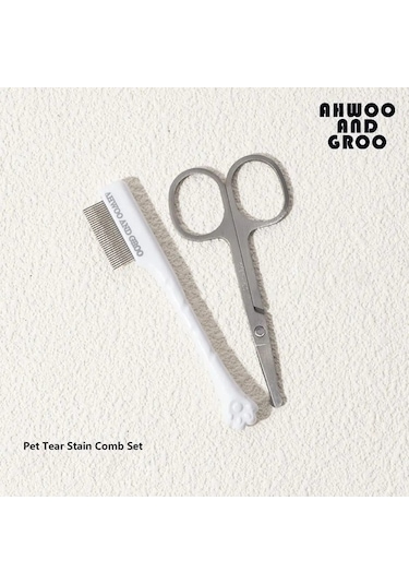 Pet Yüz Temizleme Seti - Beyaz - Kedi Ve Köpek Saç Onarımı Makas Ve Tarak - Paslanmaz Çelik Ve Organik Plastik