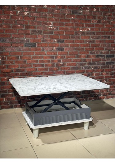 Bohem Membran Akıllı Sehpa Beyaz Mermer Desen