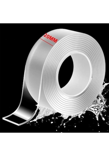 Genişlik Çift Taraflı Bant Şeffaf Su Geçirmez Yeniden Kullanılabilir Nano Bant Güçlü Yapışkan Tutkal Araba Süs Mutfak Banyo 1 Meter&20mm