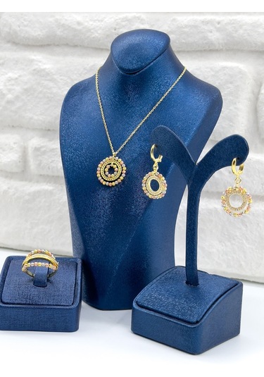 Üç Renkli Dorika Model Kadın Gümüş Set Takımı Gümüş