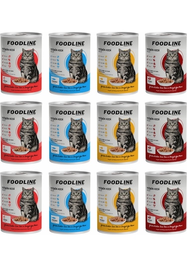 Foodline Karışık 4 Çeşit Yetişkin Kedi Konservesi 12 x 400 G