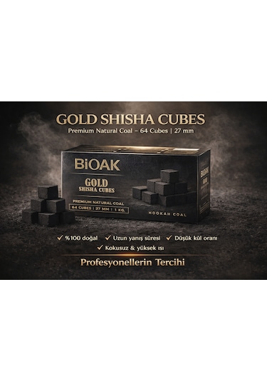 Bioak Gold Shisha Cubes Nargile Kömürü 1 Kg - 27 Mm