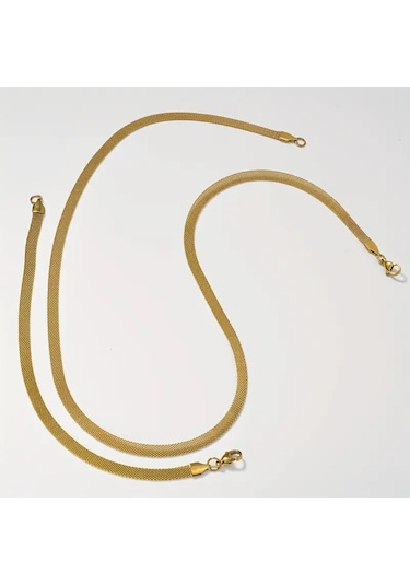 Gold Renk İtalyan Hasır Model 319l Çelik Erkek Kolye&bileklik Set