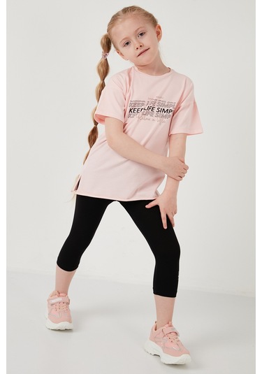 Lela Pamuklu Bisiklet Yaka Kısa Kollu Taytlı Alt-Üst Kız Çocuk Takım 6212007 Somon Lela Pamuklu Bisiklet Yaka Kısa Kollu Taytlı Alt-Üst Kız Çocuk Takım 6212007 Somon