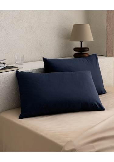 Madame Coco Manon %100 Pamuk Ranforce Düz 2'li Yastık Kılıfı Seti Lacivert