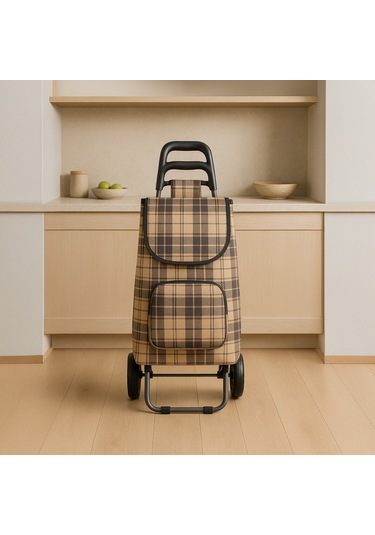 Su Geçirmez Çantalı Katlanabilir Alüminyum Pazar Arabası  Kahverengi