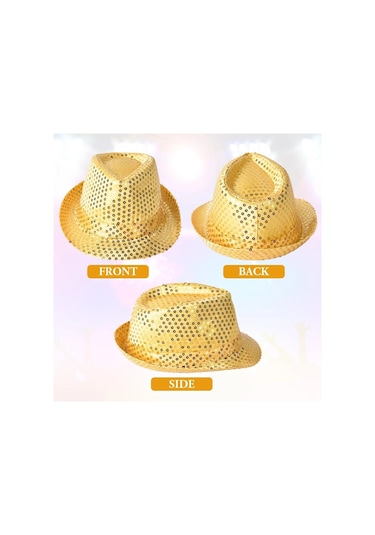 Disko Star Altın Gold Payetli Fötr Şapka Yetişkin Boy Diğer