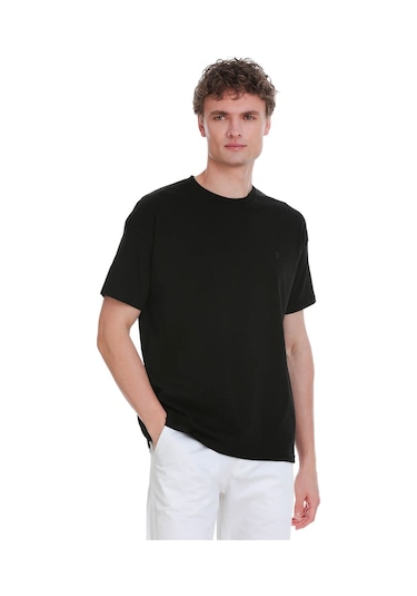 Hatemoğlu Siyah Regular Fit 100% Pamuk Bisiklet Yaka Oversize Tişört 1995328 SIYAH