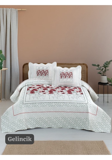 Örtüm Çift Kişilik Kapitone Yatak Örtüsü Beyaz - Gri
