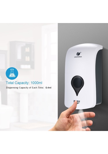 Symbee 1000ml Duvar Tipi Püskürtmeli Manuel Sabun Dispanseri, Hırsızlık Önleyici Taban Kilidi, Kolay Doldurma, İnce Sıvılar İçin. Beyaz