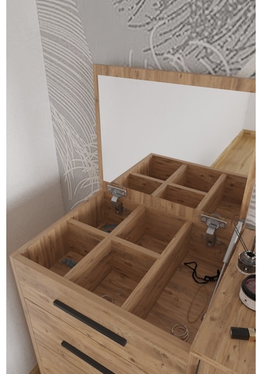 Rose Aynalı Makyaj Masası, Şifonyer, Etijer, Çok Amaçlı Takı Dolabı Atlantik Çam