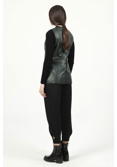Dericlub Yb-2017 Gerçek Deri Kadın Yelek Yeşil