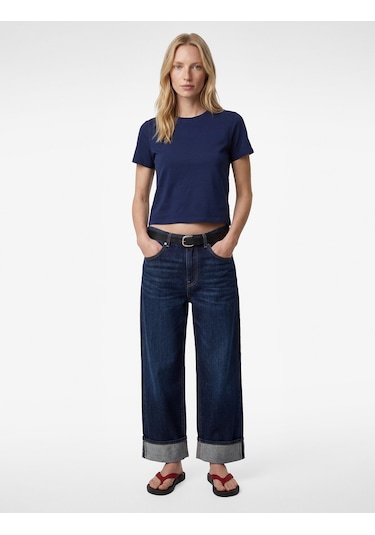 Koton Regular Fit Pamuklu Kısa Kollu Bisiklet Yaka Basic Tişört Lacivert 6sak60004ek