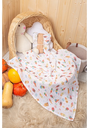 Luckka 3'lü Çok Amaçlı Müslin Örtü Seti - 75x75 Cm - Ztc200 Bej Bej