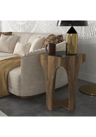 Dekorister Litus Camlı Yan Sehpa Ceviz-Antrasit