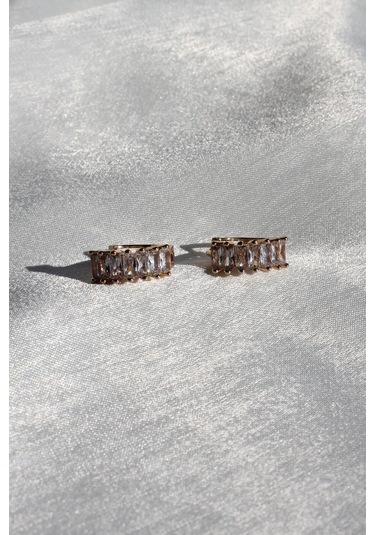 Niki Aksesuar Baget Zirkon Taşlı Gold Küpe Gold