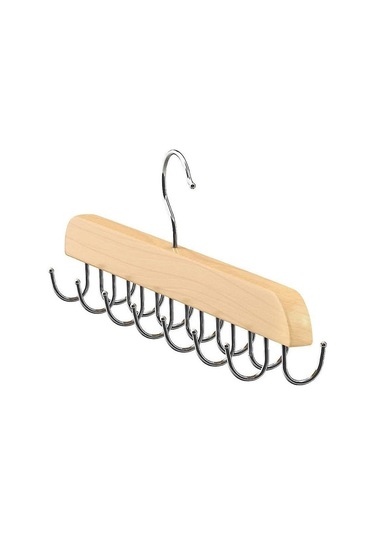 Kosona Ahşap Giyim Aksesuarı Depolama Rafı - 20 Kancalı Ay Yıldızı Desenli Siyah - Kemer, Kravat, Şapka Organizatörü