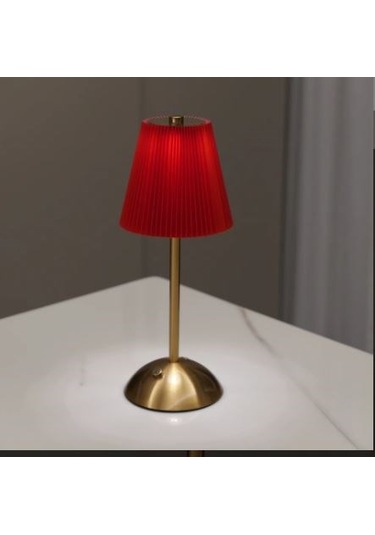 Morponi Luna Plise Gold Abajur Şarj Edilebilir Kırmızı Kırmızı