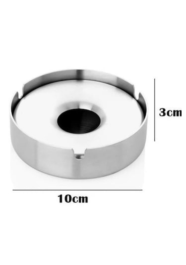 Rotanev Paslanmaz Çelik Skoçlu Mat Yuvarlak Model Kapaklı Küllük Dekoratif Kül Tablası 10 CM Küllük