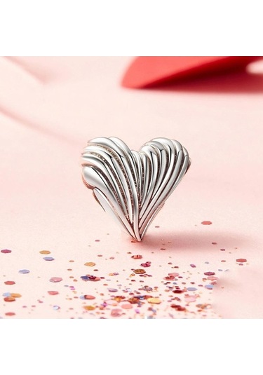 Fastbuy S925 Ayar Gümüş Kalp Boncuk Bilezik, Renkli Desen, Klasik Hediye Çok Renkli