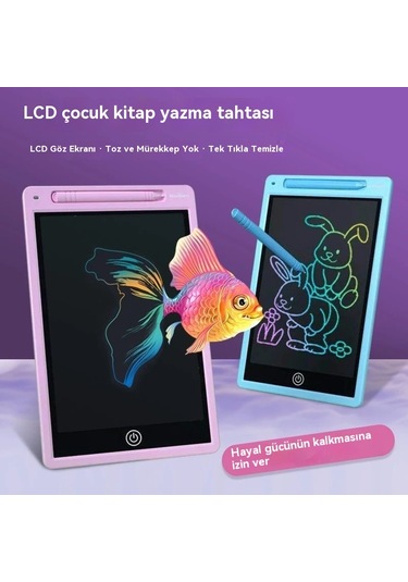 Tcherchi 10 İnç Çizim Tableti, Lcd Yazı Tahtası, Renkli Doodle Tahtası, Tekrar Kullanılabilir Yazı Tahtası Pembe