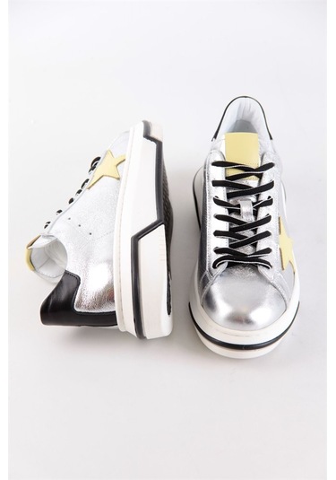 Sveta Gümüş Hakiki Deri Kadın Sneaker-Gumus Gümüş
