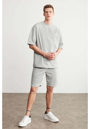 Colombıa Erkek 2'li Set Comfort Fit Rahat Kalıp Yazı Nakışlı Şardonsuz Grimelanj Eşofman Takımı