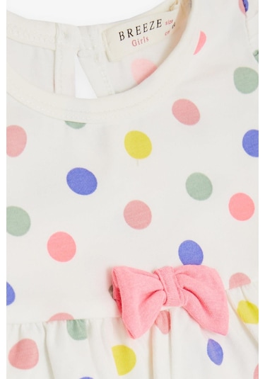 Breeze Kız Bebek Kısa Tulum Puantiyeli Fiyonklu 4 Ay-1.5 Yaş, Ekru-Ekru