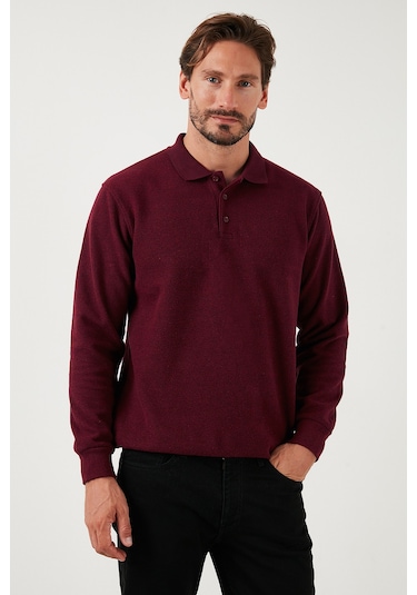 Buratti Pamuk Karışımlı Regular Fit Erkek Polo Yaka Kazak 456223 Mürdüm