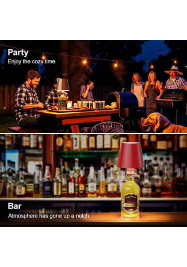 Wezone Siyah Doksanlı Led Şarap Şişesi Işığları - 3 Seviye Dokunmatik Parlaklık Ayarlı, Şarj Edilebilir, İç/ Dış Mekanlar İçin 2'li Paket Siyah