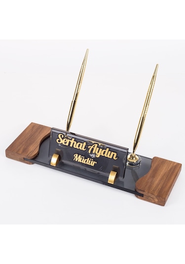 9 Parça Kök Ağaç Ahşap Desen Siyah Lüks Sümen Takımı Elit Kristal Ofis Masa İsimliği Sümen Seti