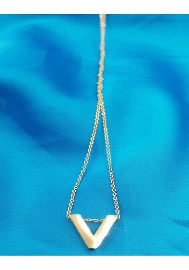 Vog Kişiye Özel Üç Boyutlu Çelik V Harf Sarı Renkdeniz Ve Havuz Suyuna Dayanıklı Paslanmaz Kolye Sarı