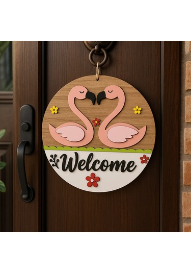 Kapı Süsü Modern Çizgi Kişiye Özel İsim Seçeneği Hediye No:1002 Beyaz - Pembe