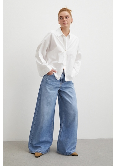 Yüksek Bel Wide Leg Jean Mavi Mavi